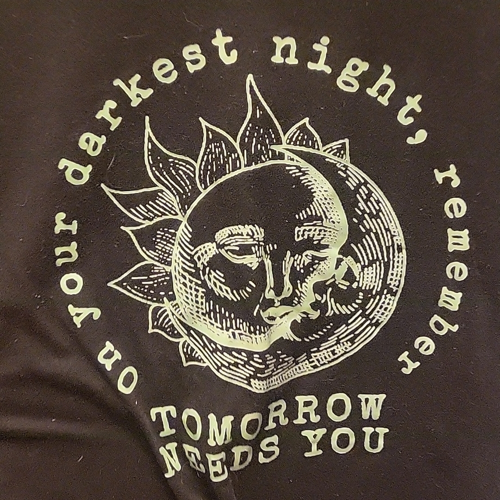 Black Graphic Tee with Sun and Moon Design